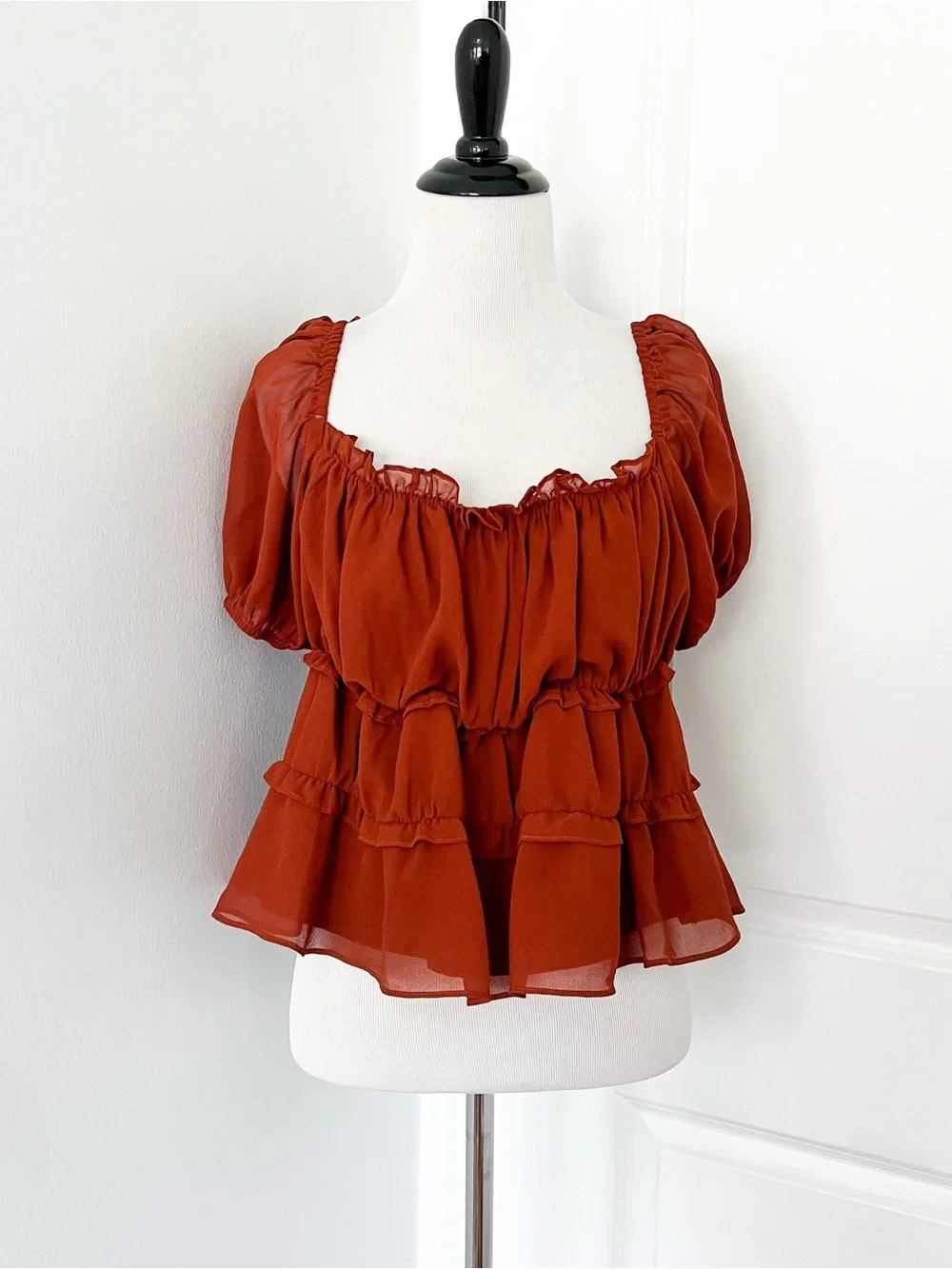 Astr Rust Brown Ruffle Peasant Blouse - XL